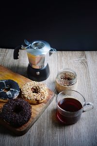 High angle view of breakfast on table