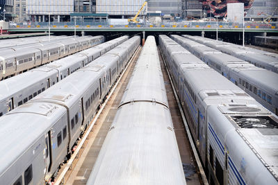 High angle view of train at railroad station