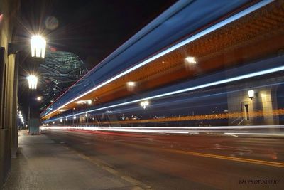 Light trails on road at night