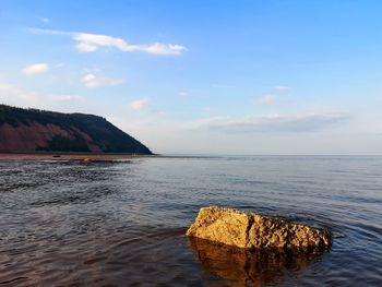 Scenic view of rocks in sea against sky