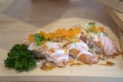 Close-up of food in plate on table