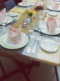 High angle view of breakfast on table