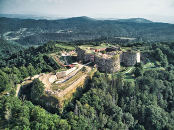 High angle view of townscape against sky