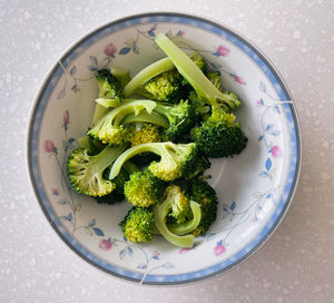 High angle view of salad in plate on table