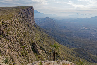 Scenic view of mountains against cloudy sky