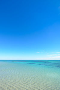 Scenic view of sea against clear blue sky