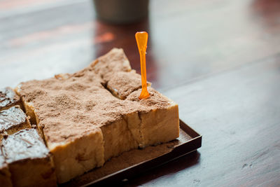 Close-up of dessert on table