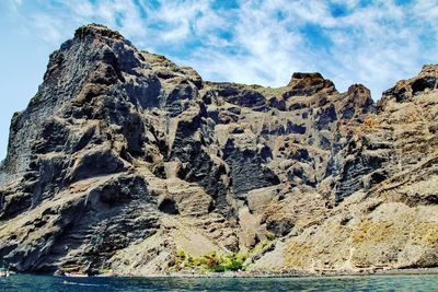 Scenic view of rock formations in sea against sky