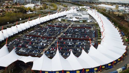 High angle view of shopping centre mccarthy glen outlet ashford kent