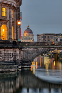 Detailed view of the museum island in berlin at dawn with the reconstructed city palace in the back