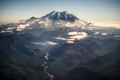 Scenic view of snowcapped mountains against sky