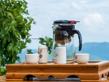 Close-up of coffee cup on table