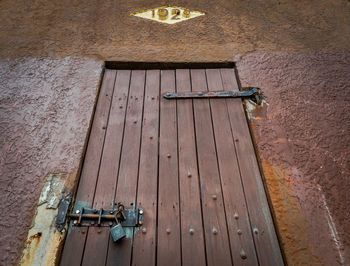 High angle view of the door on wall