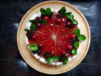 High angle view of food in plate on table