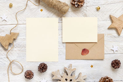 High angle view of christmas decoration on table