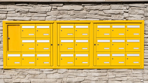 Yellow mailbox on wall