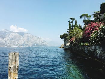 Scenic view of sea against blue sky