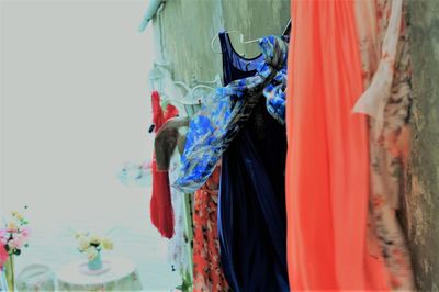 Close-up of clothes drying on clothesline