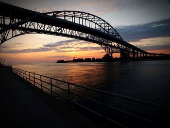 Bridge over river at sunset