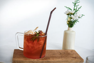 Close-up of ice cream in glass on table