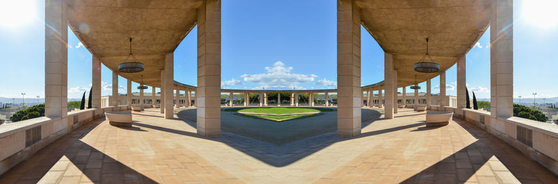 Panoramic view of covered corridor on sunny day