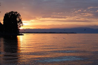 Scenic view of sea against sky during sunset