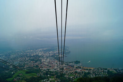 High angle view of buildings in city against sky