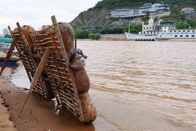 Abandoned boat on beach