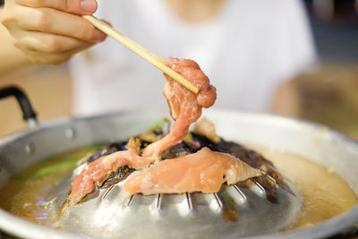 Close-up of person holding ice cream in plate