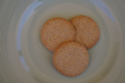 High angle view of cookies in plate