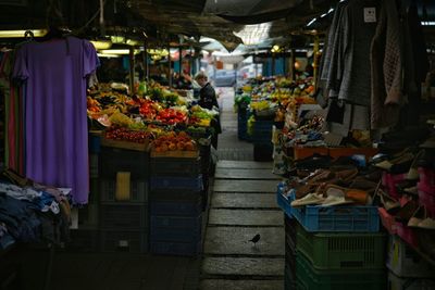 Clothes and groceries at market