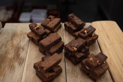 Close-up of chocolate cake on table