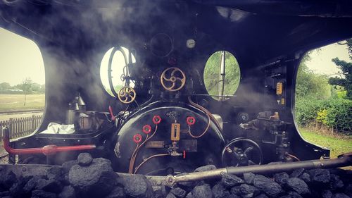 Close-up of train on railroad track