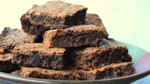 Close-up of stack of cake on plate