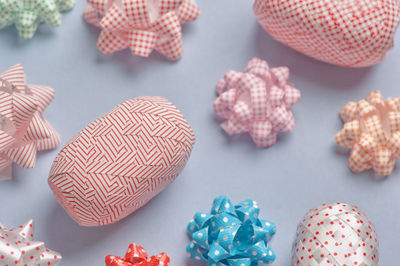 High angle view of christmas decorations on table