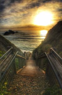 High angle view of staircase at seaside