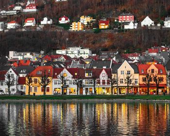 Reflection of buildings in lake