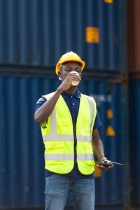 Man working with umbrella