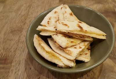 High angle view of food in plate on table