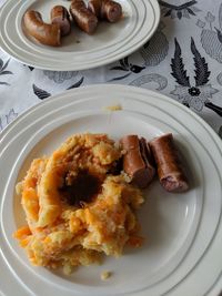 High angle view of breakfast served in plate