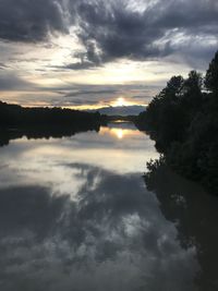 Scenic view of lake against sky during sunset