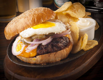 Close-up of burger in plate