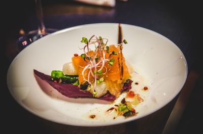 High angle view of meal served in plate