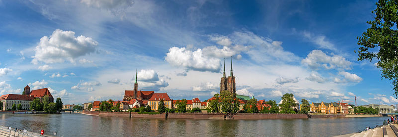 Wroclaw poland view at tumski island and cathedral of st john the baptist, panoramic view