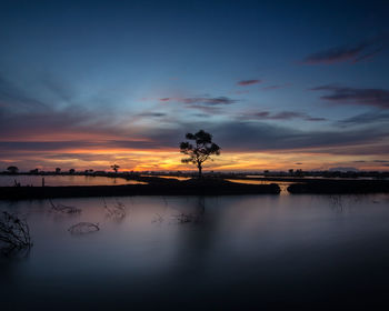 Scenic view of lake against sky during sunset