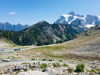 Scenic view of snowcapped mountains against sky