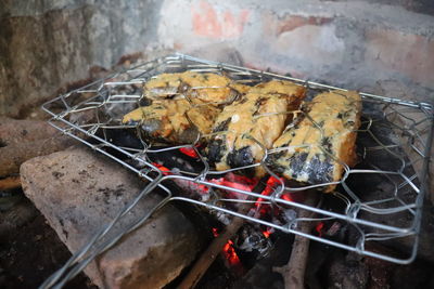 High angle view of barbecue grill