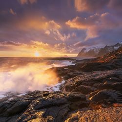 Scenic view of sea against sky during sunset