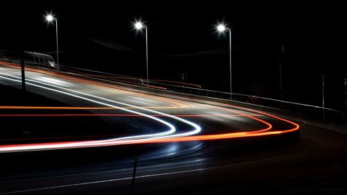 Light trails on road at night