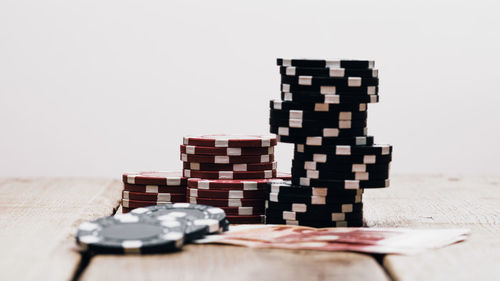 Close-up of coins on table